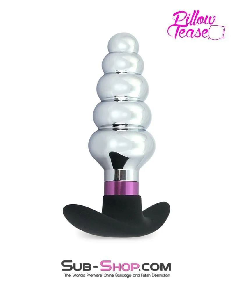 0381E      Ripple Purple and Polished Aluminum Butt Plug with Silicone Base - MEGA Deal