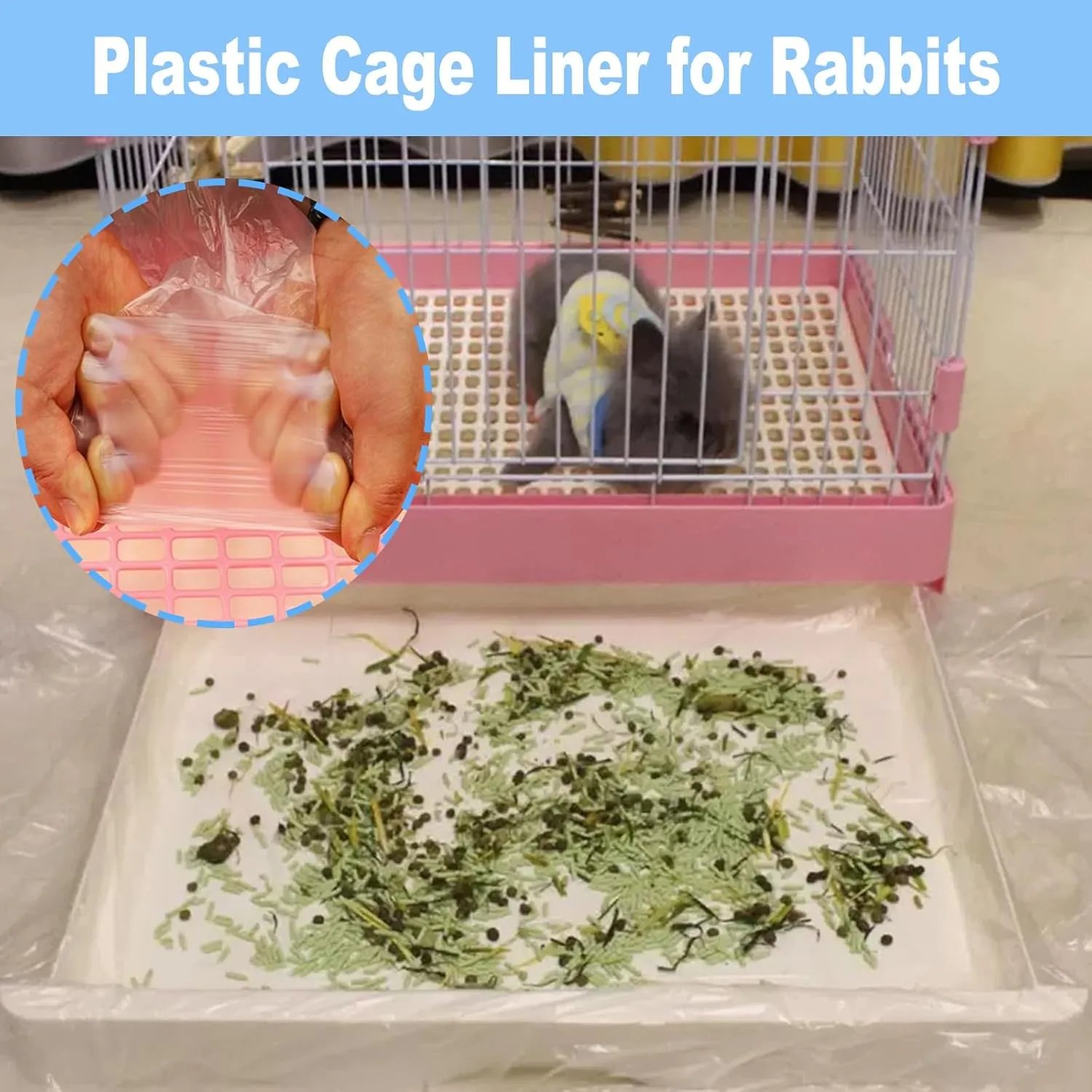 100 Pcs Disposable Rabbit Cage Liner, 27'' X 19'' Bunny Cage Tray Liners Clear Plastic Guinea Pig Toilet Film for Bunnies Ferrets Chinchillas Birds Small Animal - Leak Proof & No Mess
