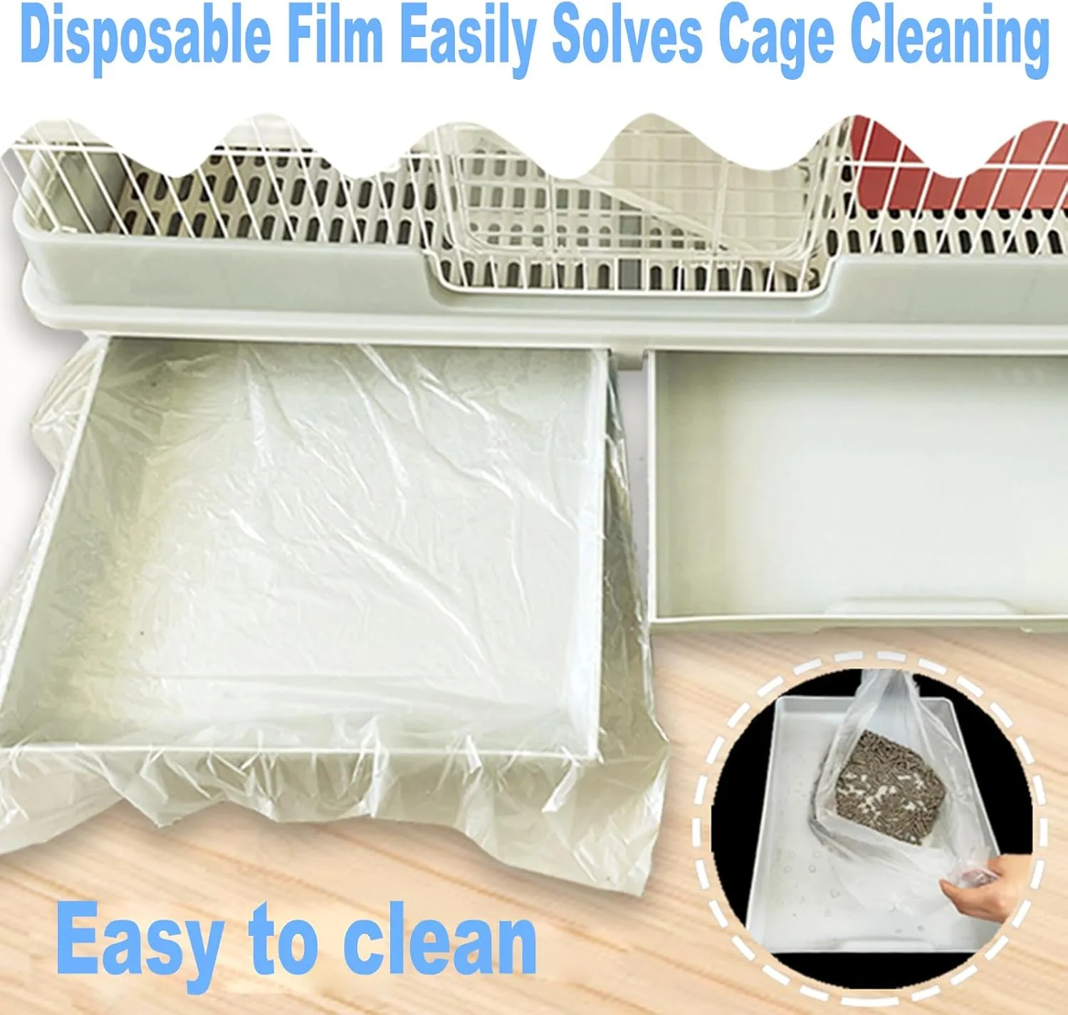 100 Pcs Disposable Rabbit Cage Liner, 27'' X 19'' Bunny Cage Tray Liners Clear Plastic Guinea Pig Toilet Film for Bunnies Ferrets Chinchillas Birds Small Animal - Leak Proof & No Mess