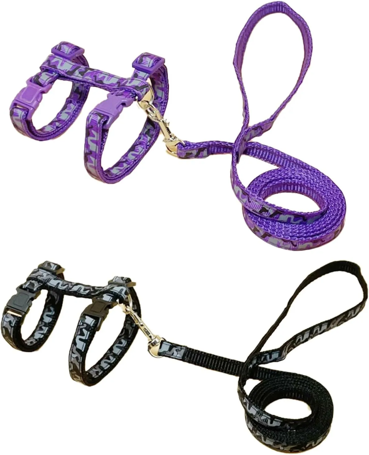 2 Pack Cat Harness and Leash Set with Collar, Escape Proof & Adjustable Kitten Harness for Small to Medium Cats, Walking & Travel Set (Black   Purple)