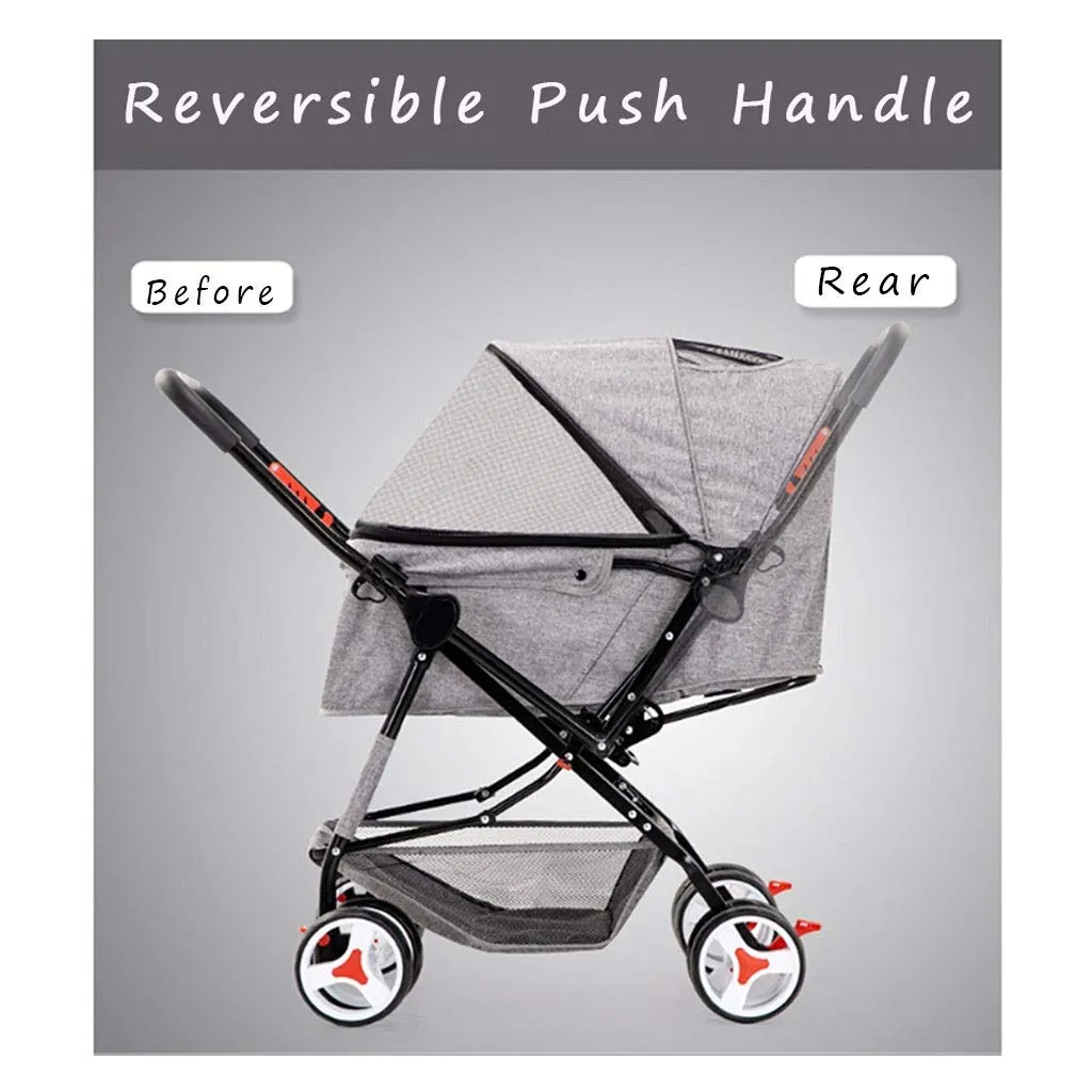 4 Wheel Dog Strollers for Medium Small Dogs, Cat/Dog Stroller Easy One-Hand Fold, Reversible Push Handle Pet Stroller Puppy & Kitten Carrier Extended Cockpit 25in