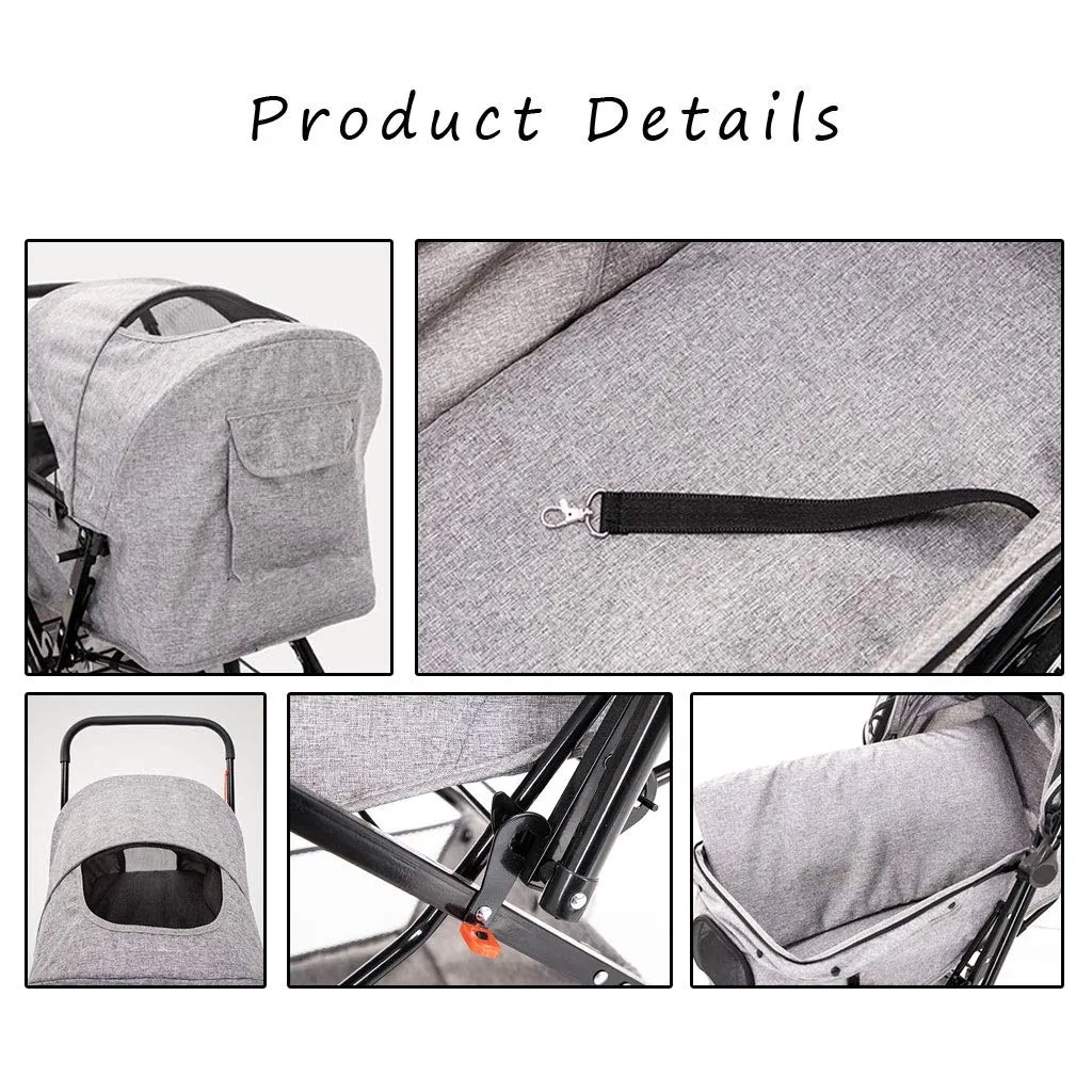 4 Wheel Dog Strollers for Medium Small Dogs, Cat/Dog Stroller Easy One-Hand Fold, Reversible Push Handle Pet Stroller Puppy & Kitten Carrier Extended Cockpit 25in