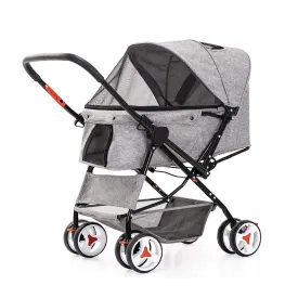 4 Wheel Dog Strollers for Medium Small Dogs, Cat/Dog Stroller Easy One-Hand Fold, Reversible Push Handle Pet Stroller Puppy & Kitten Carrier Extended Cockpit 25in