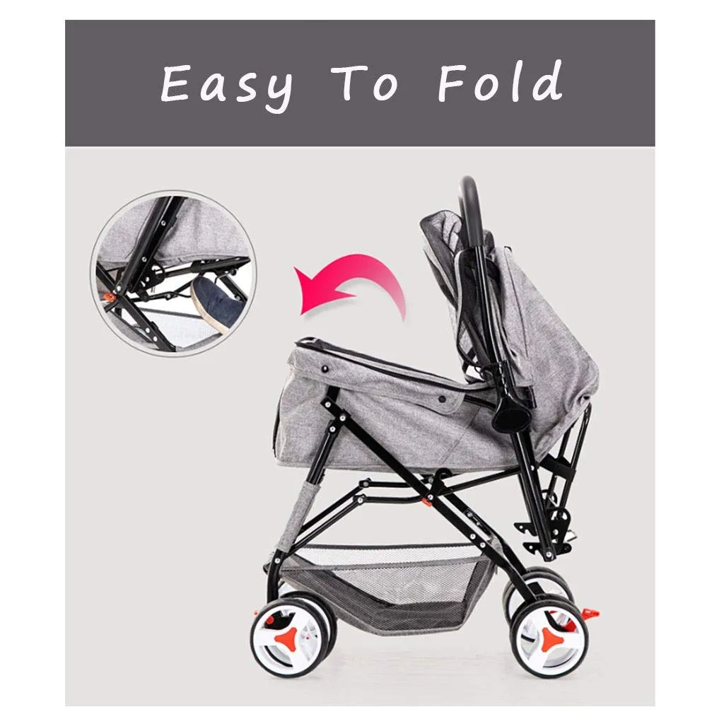 4 Wheel Dog Strollers for Medium Small Dogs, Cat/Dog Stroller Easy One-Hand Fold, Reversible Push Handle Pet Stroller Puppy & Kitten Carrier Extended Cockpit 25in