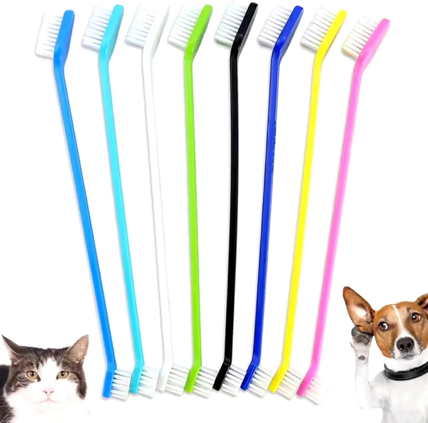 8Pcs Dog Toothbrush, 8 Color Dual Head Dog Tooth Brush, 9 Inch PP Cat Toothbrush with Nylon Hair, Washable Reusable Replacement Puppy, Tooth Brush