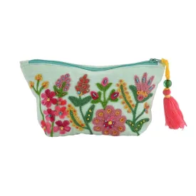 Aqua Allure Pouch with Bead Embroidered