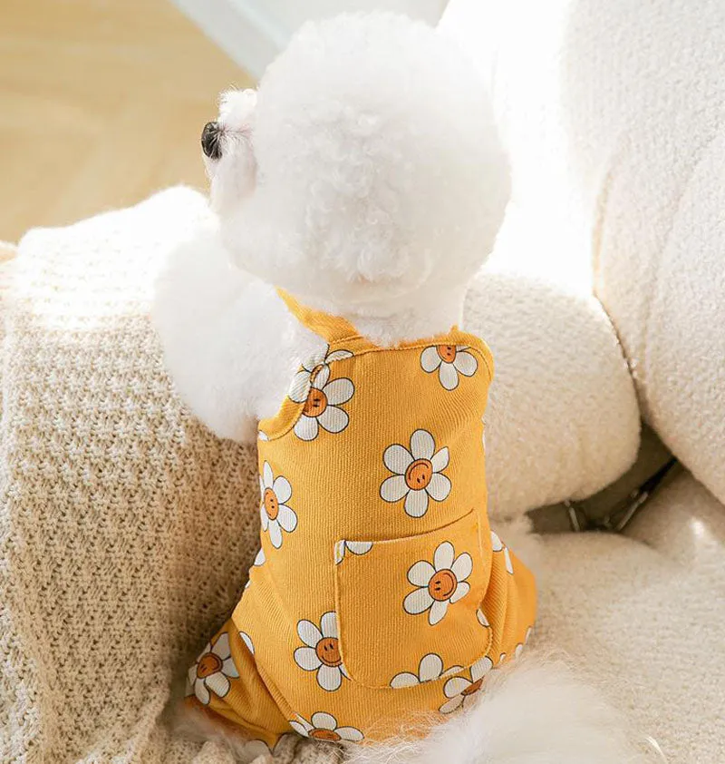 Autumn and winter new puppy clothes sunflower suspenders four-legged overalls