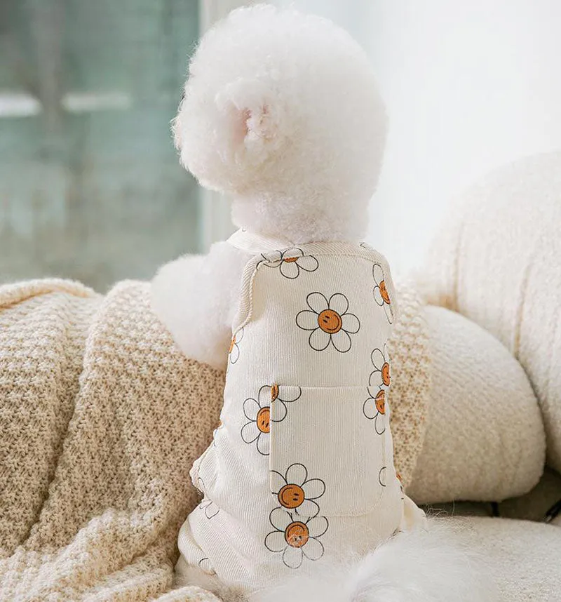 Autumn and winter new puppy clothes sunflower suspenders four-legged overalls
