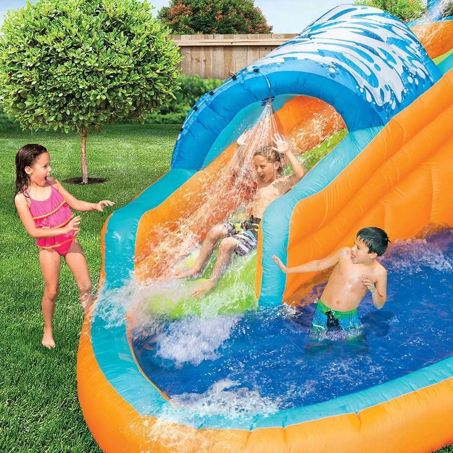 Banzai Surf Rider Kids Inflatable Outdoor Water Slide Aqua Lagoon Splash Park Banzai