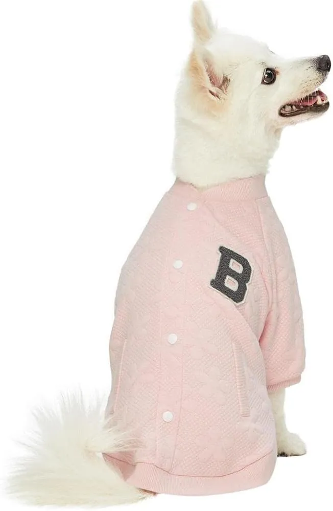 Blueberry Pet Soft & Comfy Baseball Fans Favorite Floral Jacquard Pullover Dog Sweatshirt in Pink, Back Length 14", Pack of 1 Jacket for Dogs