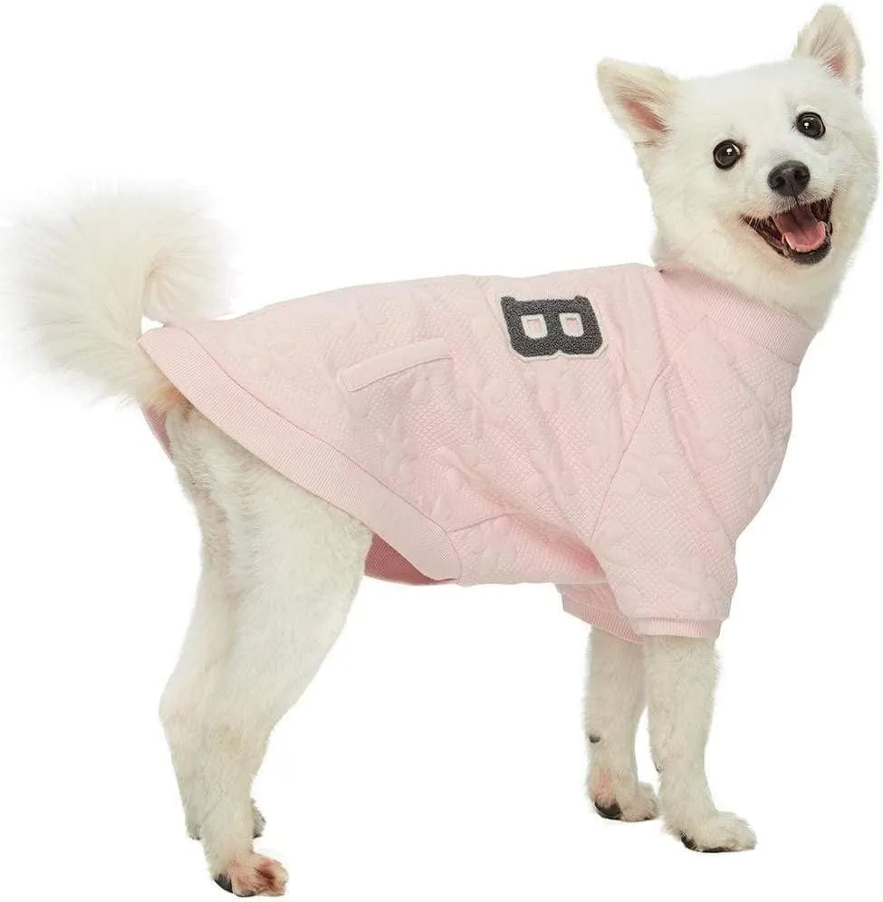 Blueberry Pet Soft & Comfy Baseball Fans Favorite Floral Jacquard Pullover Dog Sweatshirt in Pink, Back Length 14", Pack of 1 Jacket for Dogs