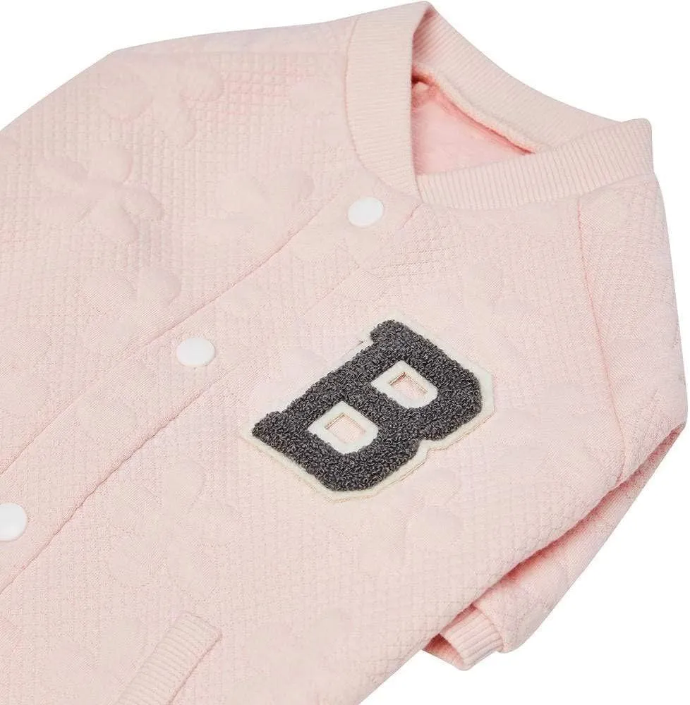 Blueberry Pet Soft & Comfy Baseball Fans Favorite Floral Jacquard Pullover Dog Sweatshirt in Pink, Back Length 14", Pack of 1 Jacket for Dogs