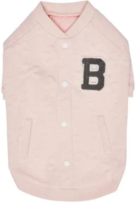 Blueberry Pet Soft & Comfy Baseball Fans Favorite Floral Jacquard Pullover Dog Sweatshirt in Pink, Back Length 14", Pack of 1 Jacket for Dogs
