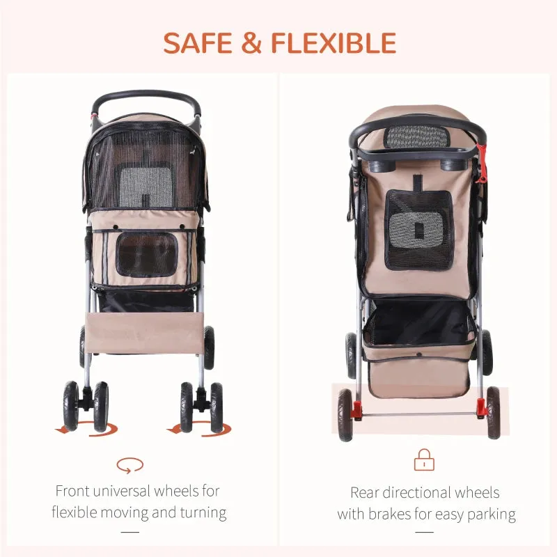 Brown Dog Stroller with Rain Cover for Small Dogs