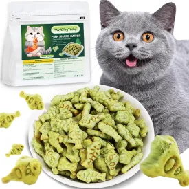 Cat Hairball Treats, 16 Oz Kitty Teeth Cleaning Catnip for Indoor, Fish Shape Cat Nip Dry Food, Healthy Chicken and Salmon Flavor Grass Biscuits