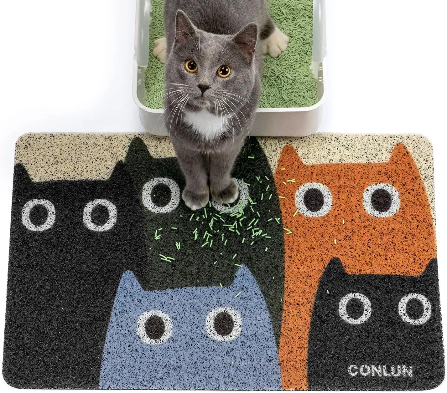Cat Litter Mat Litter Trapping Mat, Premium Durable PVC Cute Cat Litter Box Mat, Non-Slip, Less Waste Kitty Litter Mat, Soft on Kittys Paws, 24x 17 cat matts for Litter, Cats