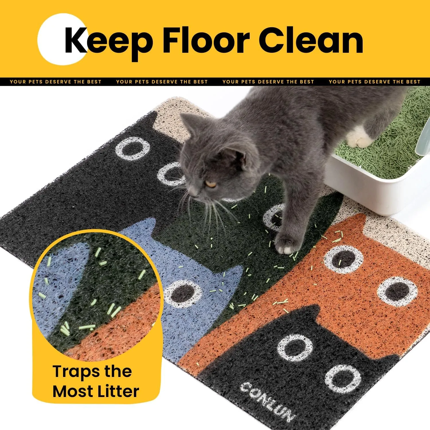 Cat Litter Mat Litter Trapping Mat, Premium Durable PVC Cute Cat Litter Box Mat, Non-Slip, Less Waste Kitty Litter Mat, Soft on Kittys Paws, 24x 17 cat matts for Litter, Cats