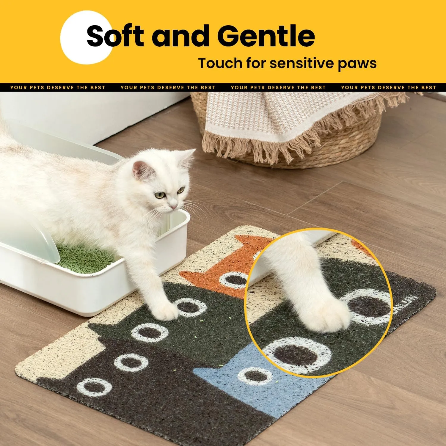 Cat Litter Mat Litter Trapping Mat, Premium Durable PVC Cute Cat Litter Box Mat, Non-Slip, Less Waste Kitty Litter Mat, Soft on Kittys Paws, 24x 17 cat matts for Litter, Cats