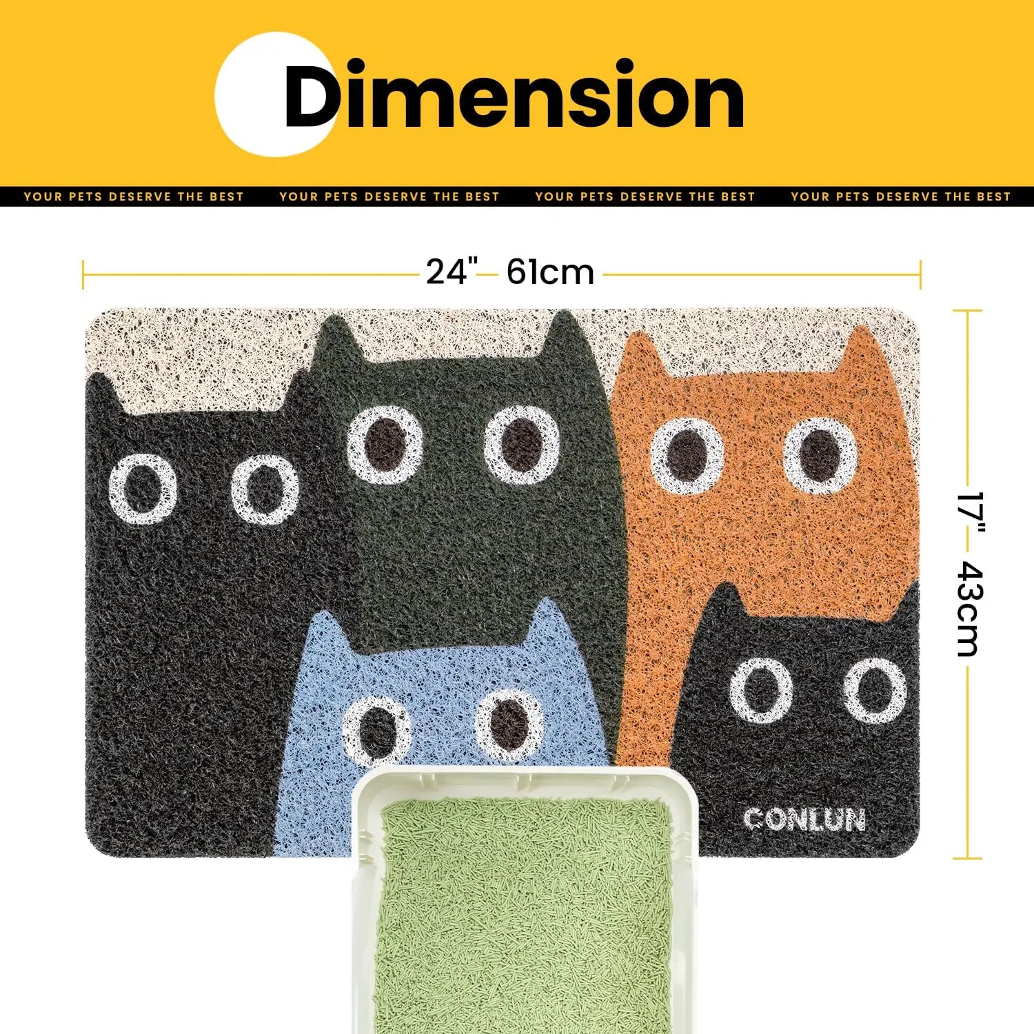Cat Litter Mat Litter Trapping Mat, Premium Durable PVC Cute Cat Litter Box Mat, Non-Slip, Less Waste Kitty Litter Mat, Soft on Kittys Paws, 24x 17 cat matts for Litter, Cats