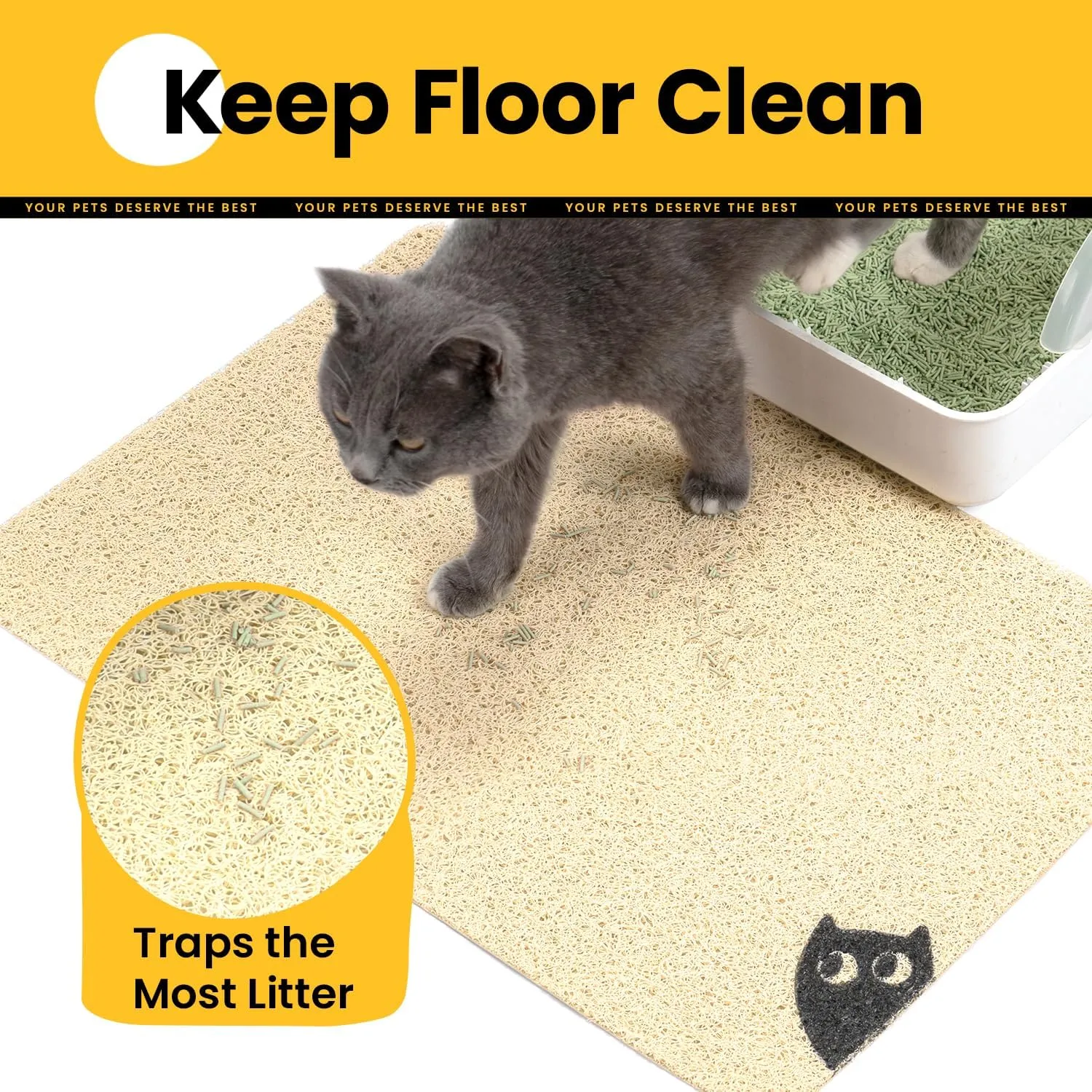 Cat Litter Mat Litter Trapping Mat, Premium Durable PVC Cute Cat Litter Box Mat, Non-Slip, Less Waste Kitty Litter Mat, Soft on Kittys Paws, 24x 17 cat matts for Litter