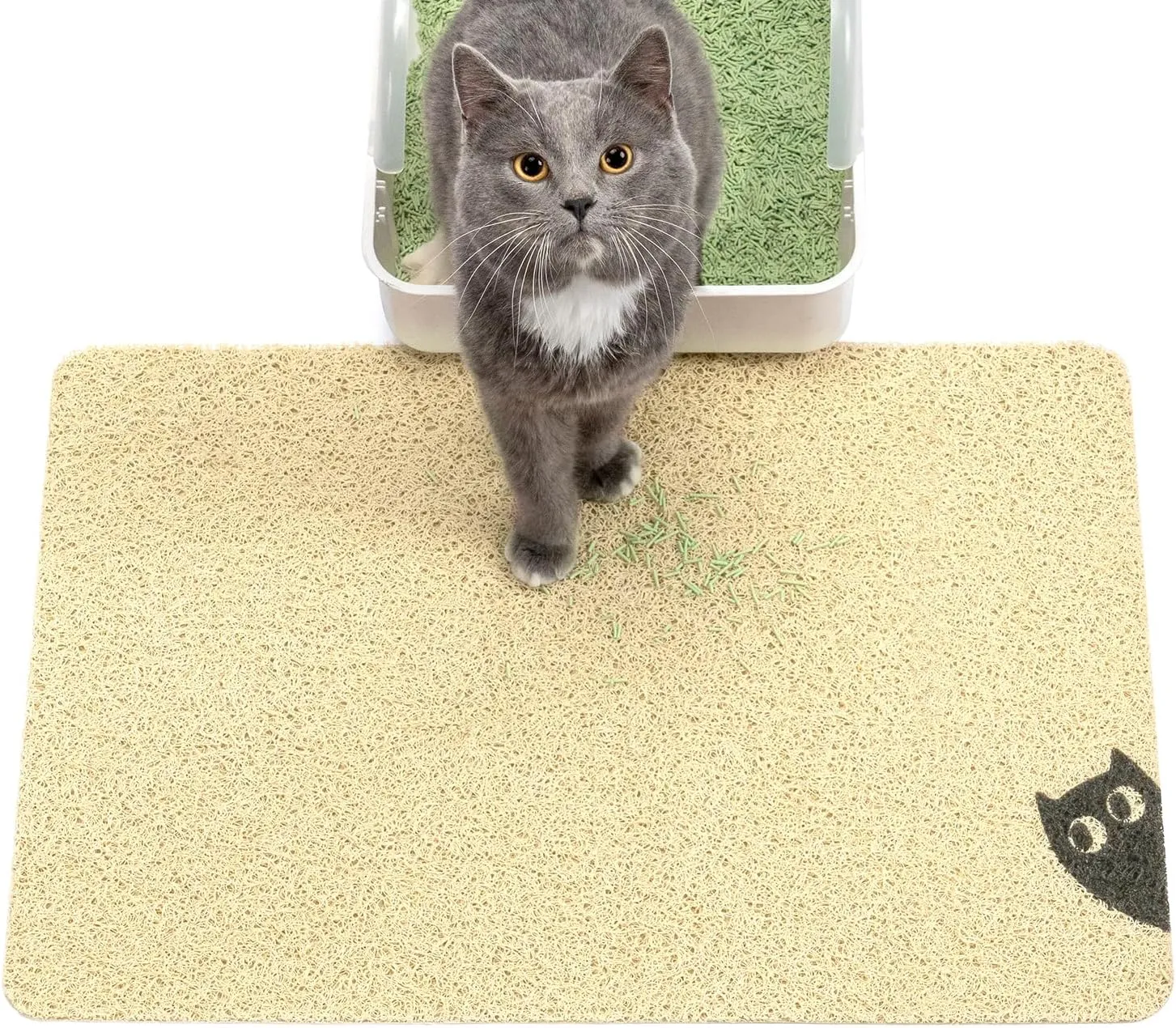 Cat Litter Mat Litter Trapping Mat, Premium Durable PVC Cute Cat Litter Box Mat, Non-Slip, Less Waste Kitty Litter Mat, Soft on Kittys Paws, 24x 17 cat matts for Litter