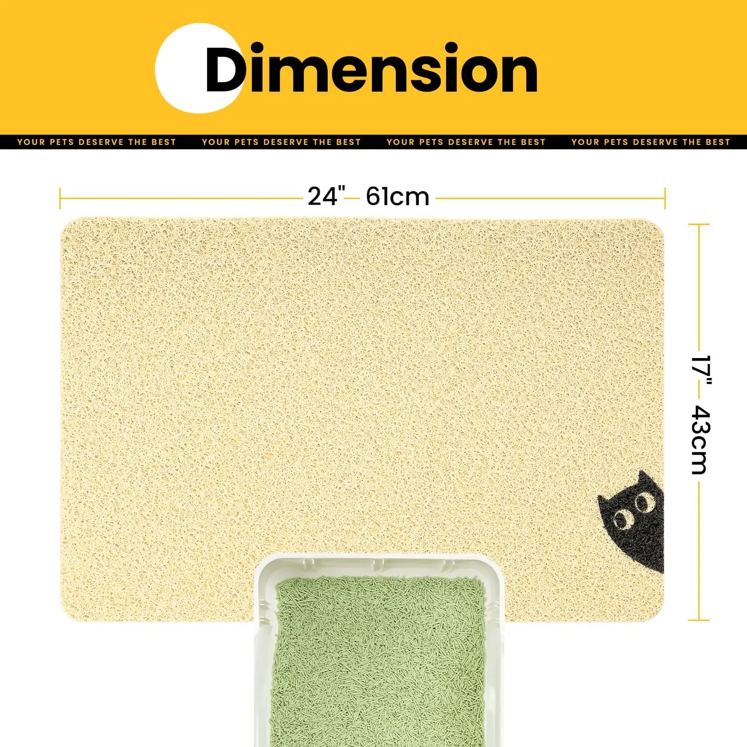Cat Litter Mat Litter Trapping Mat, Premium Durable PVC Cute Cat Litter Box Mat, Non-Slip, Less Waste Kitty Litter Mat, Soft on Kittys Paws, 24x 17 cat matts for Litter
