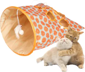 Cat Tunnel Toy, Cat Tunnel Bags with 1 Little Mouse & 3 Ball Crinkle Sack Bag for Cats, Portable Training Cave Collapsible Interactive Cat Drill Bag Pet Toy, Cat Self Interactive Toys(Orange)