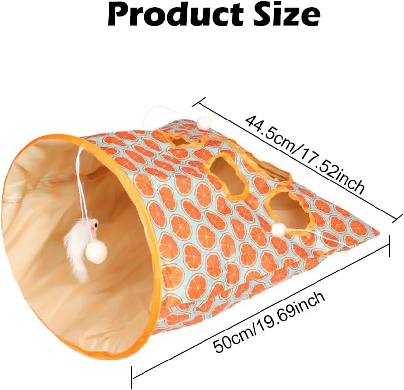 Cat Tunnel Toy, Cat Tunnel Bags with 1 Little Mouse & 3 Ball Crinkle Sack Bag for Cats, Portable Training Cave Collapsible Interactive Cat Drill Bag Pet Toy, Cat Self Interactive Toys(Orange)