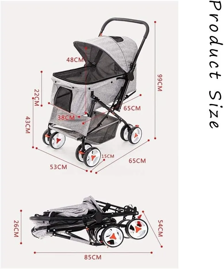Cat/Dog Stroller Easy One-Hand Fold 4 Wheel Dog Strollers for Medium Small Dogs Reversible Push Handle Pet Stroller Puppy & Kitten Carrier Extended Cockpit (Red) (Rose Red)