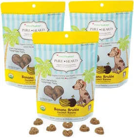 CocoTherapy 3 Pack of Banana Brulee Pure Hearts Coconut Cookies, 5 Ounces Each, Organic Dog Treats Made in The USA
