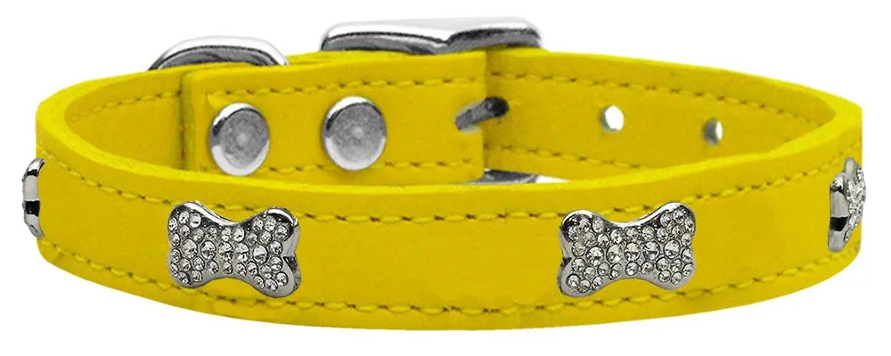 Crystal Bone Genuine Leather Dog Collar Yellow 10