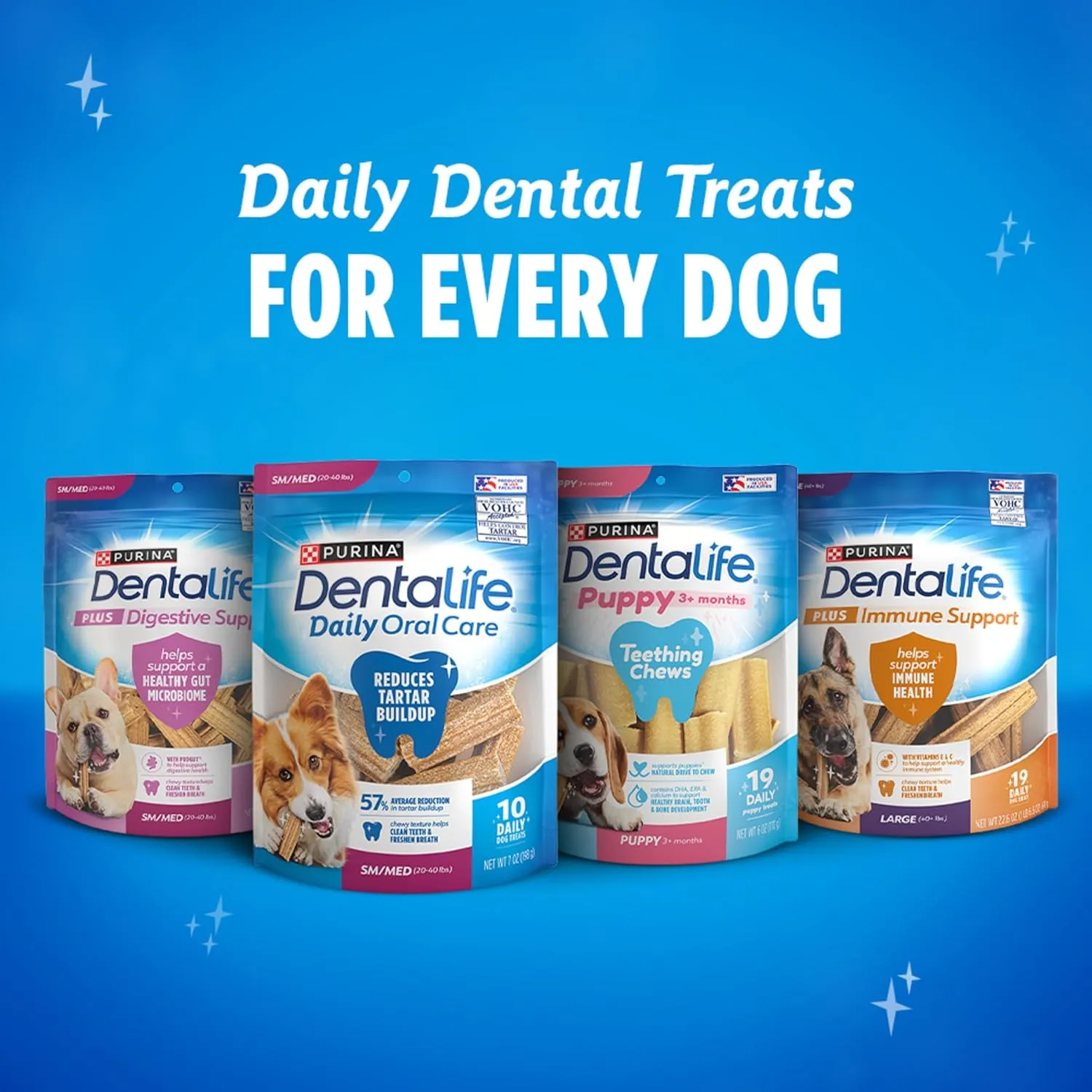 DentaLife Plus Immune Support Dog Treats for Large Dogs 40 lbs. and up, Cleans Teeth, Freshens Breath, & Supports Immune Health, Chicken, Apple, & Blueberry Flavor, 22.6 oz., 19 Chews - 19 ct. Pouch