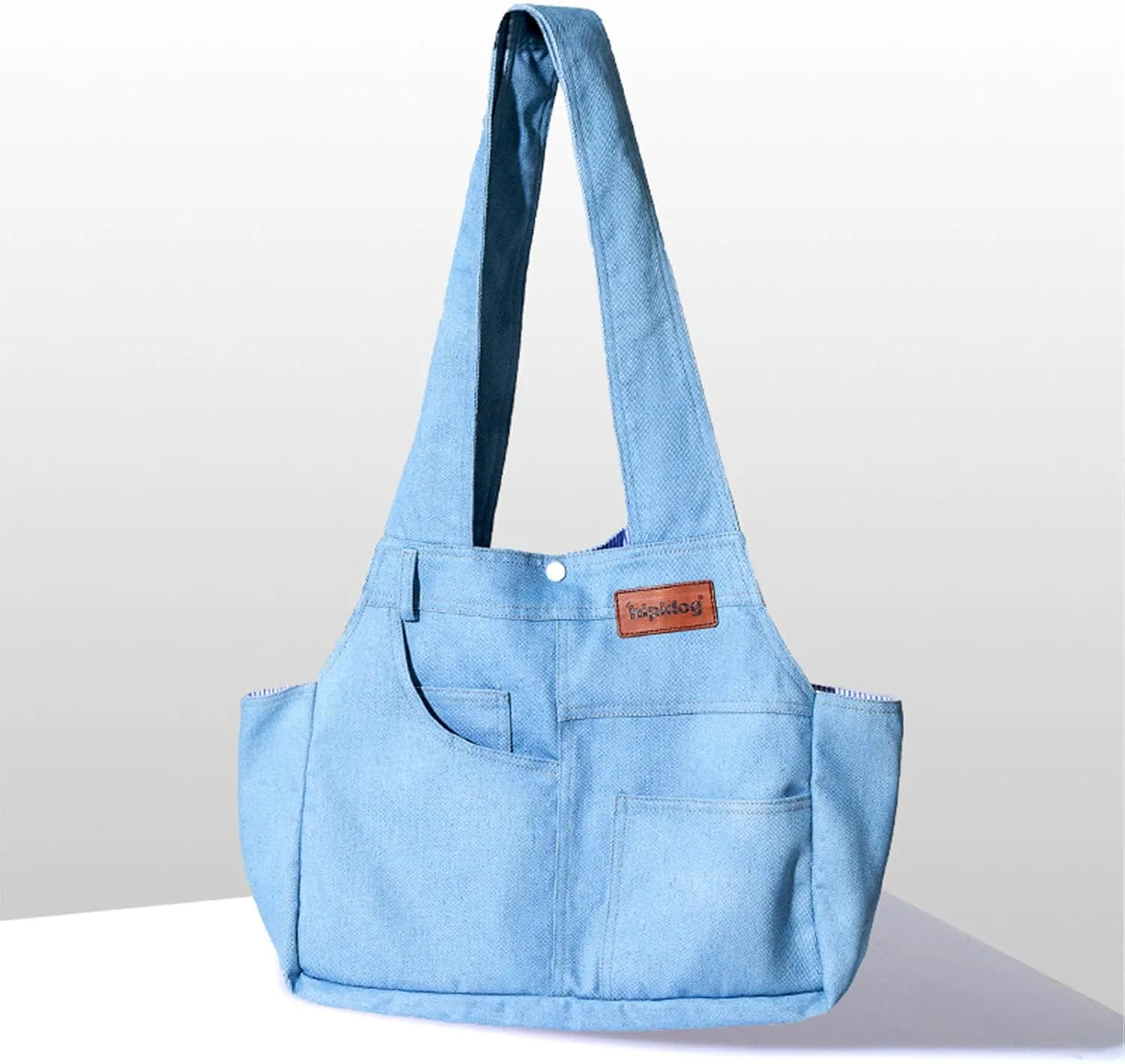 Dog Carrier Purse Premium Denim Dog Soft Sided Carriers Bag Pet Travel Tote Bag with Pockets for Cat and Small Dog (Medium, Light Blue)