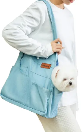Dog Carrier Purse Premium Denim Dog Soft Sided Carriers Bag Pet Travel Tote Bag with Pockets for Cat and Small Dog (Medium, Light Blue)