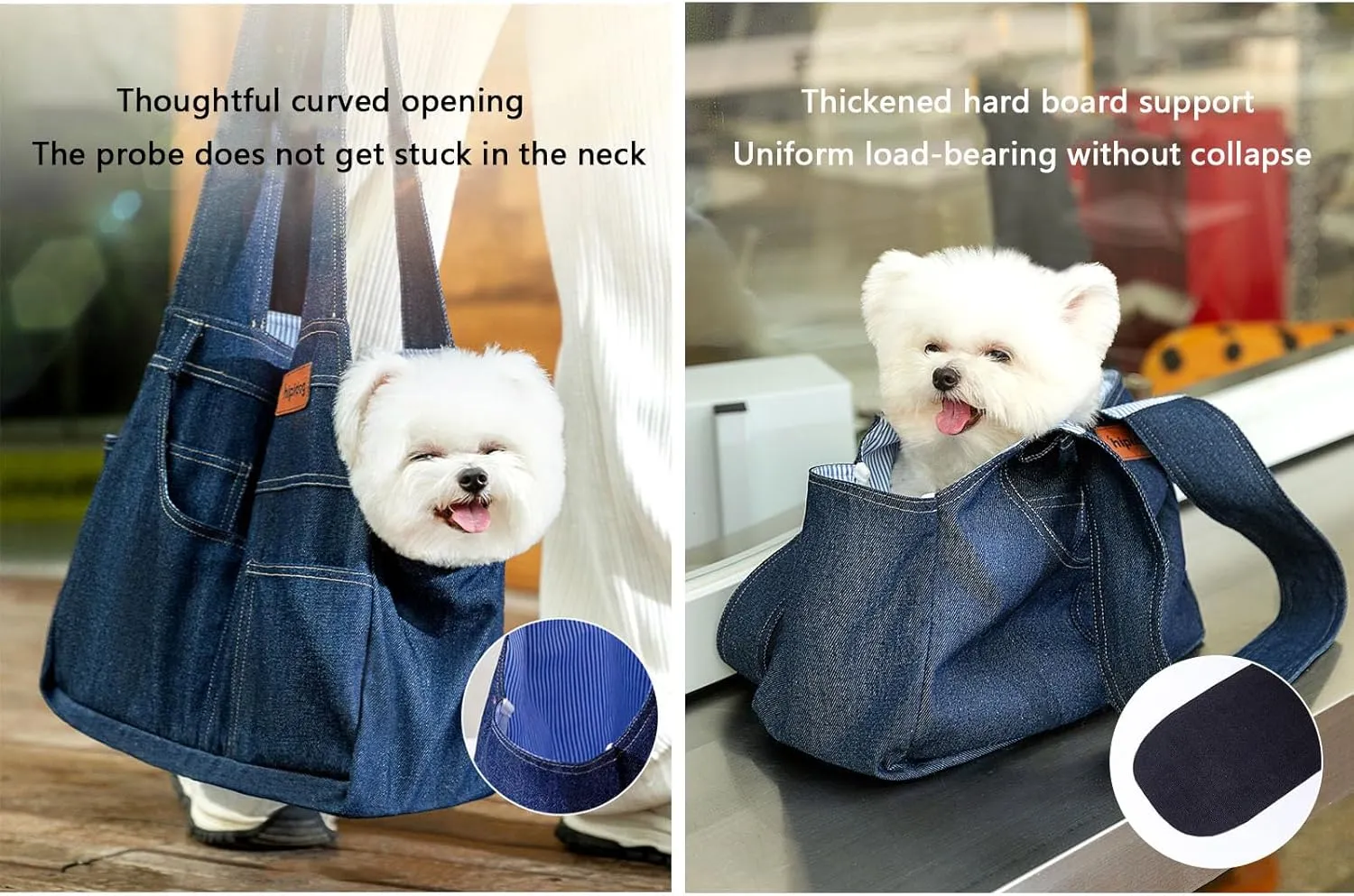 Dog Carrier Purse Premium Denim Dog Soft Sided Carriers Bag Pet Travel Tote Bag with Pockets for Cat and Small Dog (Medium, Light Blue)