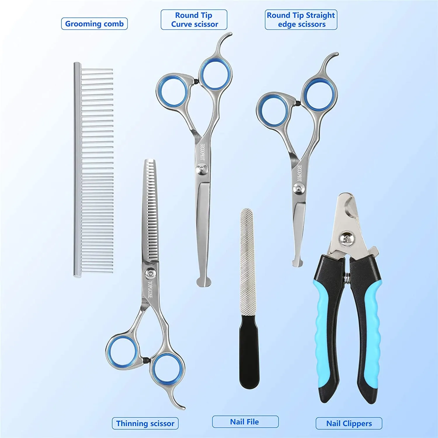 Dog Grooming Scissors Set, Safety round Tip, Grooming Tools 6 Pieces Kit for Dogs