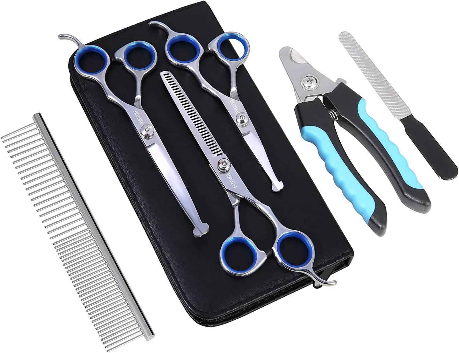 Dog Grooming Scissors Set, Safety round Tip, Grooming Tools 6 Pieces Kit for Dogs