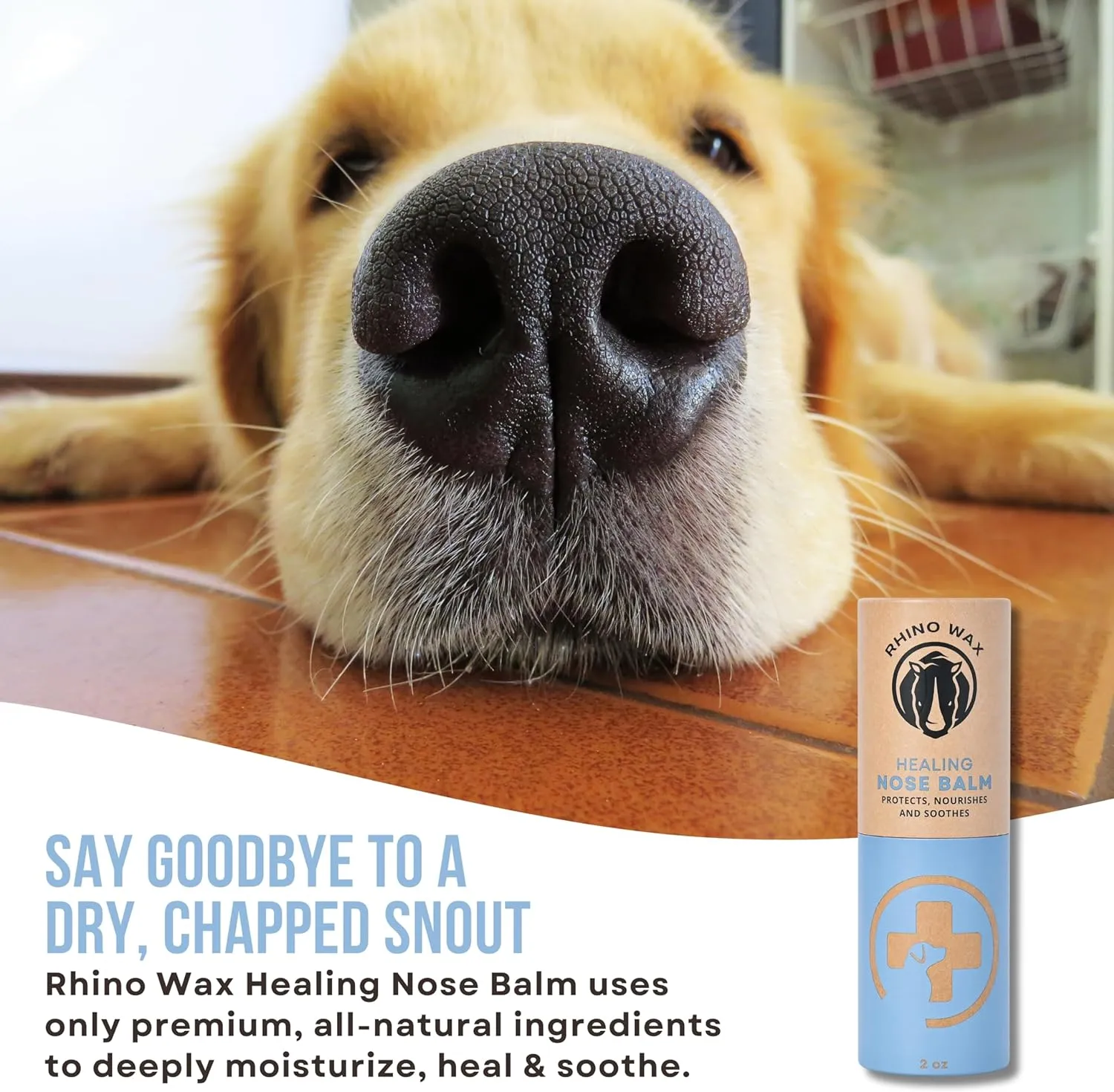 Dog Nose Balm - Natural Snout Soother for Dogs (2oz Tube) - Healing Dry, Cracked, Irritated Noses on Your Pupper - Also Works Great on Cats - Natural Ingredients - Lick-Safe - Made in USA