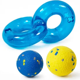 Dog Pet Food Treat Feeder Chew Tooth Cleaning Ball Dog Toy Ball, Nontoxic Bite Food Ball Dogs Cats Training Exercise Toy, Exercise Game IQ Training Ball-Feeder Toy (Blue with Ball)
