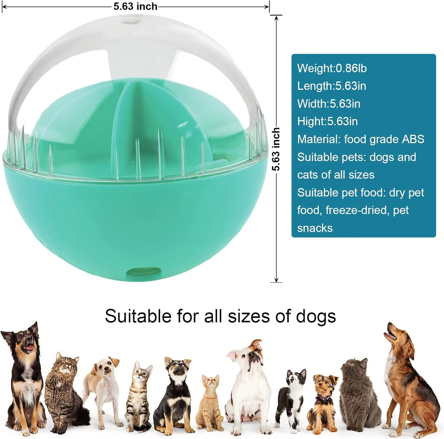 Dog Treat Ball, Adjustable Dispensing Interactive Toys, Squeaky Puppy Puzzle Toy for Boredom Slow Feeder (Blue)