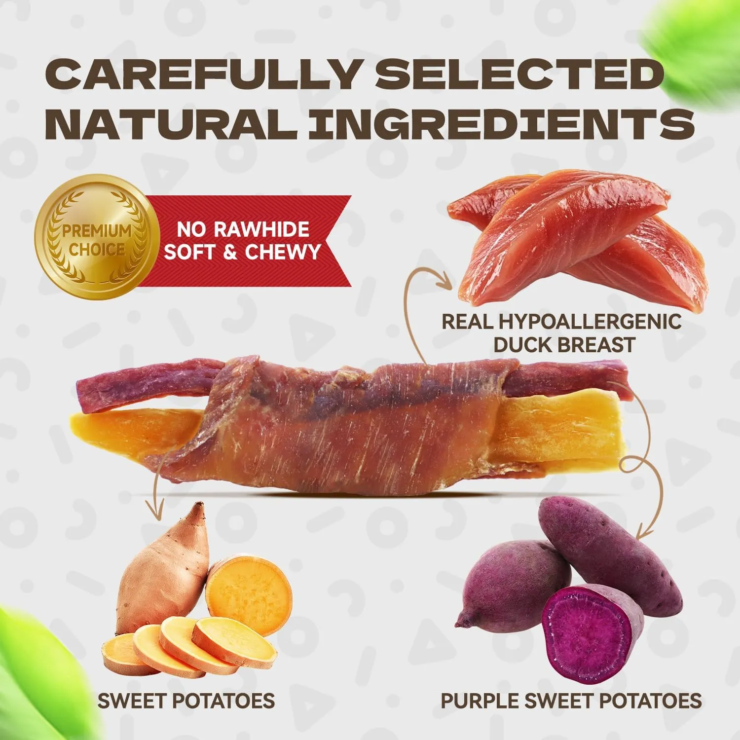 Dog Treats Duck Wrapped Double Sweet Potato, High Protein Duck Jerky Training Treats Low Fat Dog Snacks Soft Healthy Chews for Small Medium Large Breed 10.58oz/12-15Pcs
