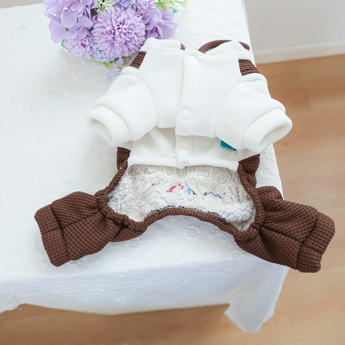 Dog Winter Jumpsuit Puppy Stylish Hood Four-Legged Clothes Small Dog Fleece Lined Coats Cozy Warm Pajamas Hoodies Dog Cute One Piece Outfits Chihuahua Clothes Christmas Holiday Birthday Dog Coats