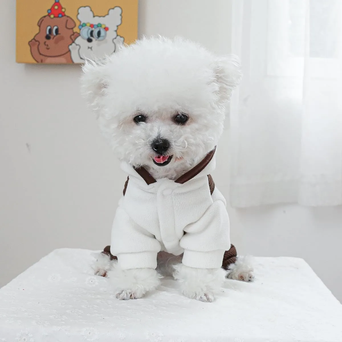 Dog Winter Jumpsuit Puppy Stylish Hood Four-Legged Clothes Small Dog Fleece Lined Coats Cozy Warm Pajamas Hoodies Dog Cute One Piece Outfits Chihuahua Clothes Christmas Holiday Birthday Dog Coats