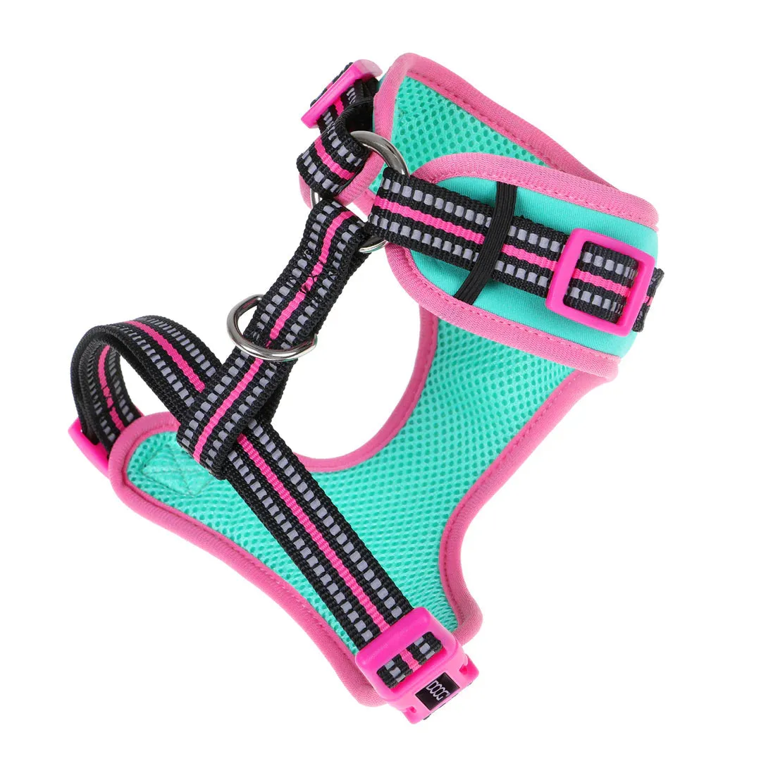 DOOG Neoflex Neoprene Rin Tin Tin Neon Teal and Pink Dog Harness Extra Small