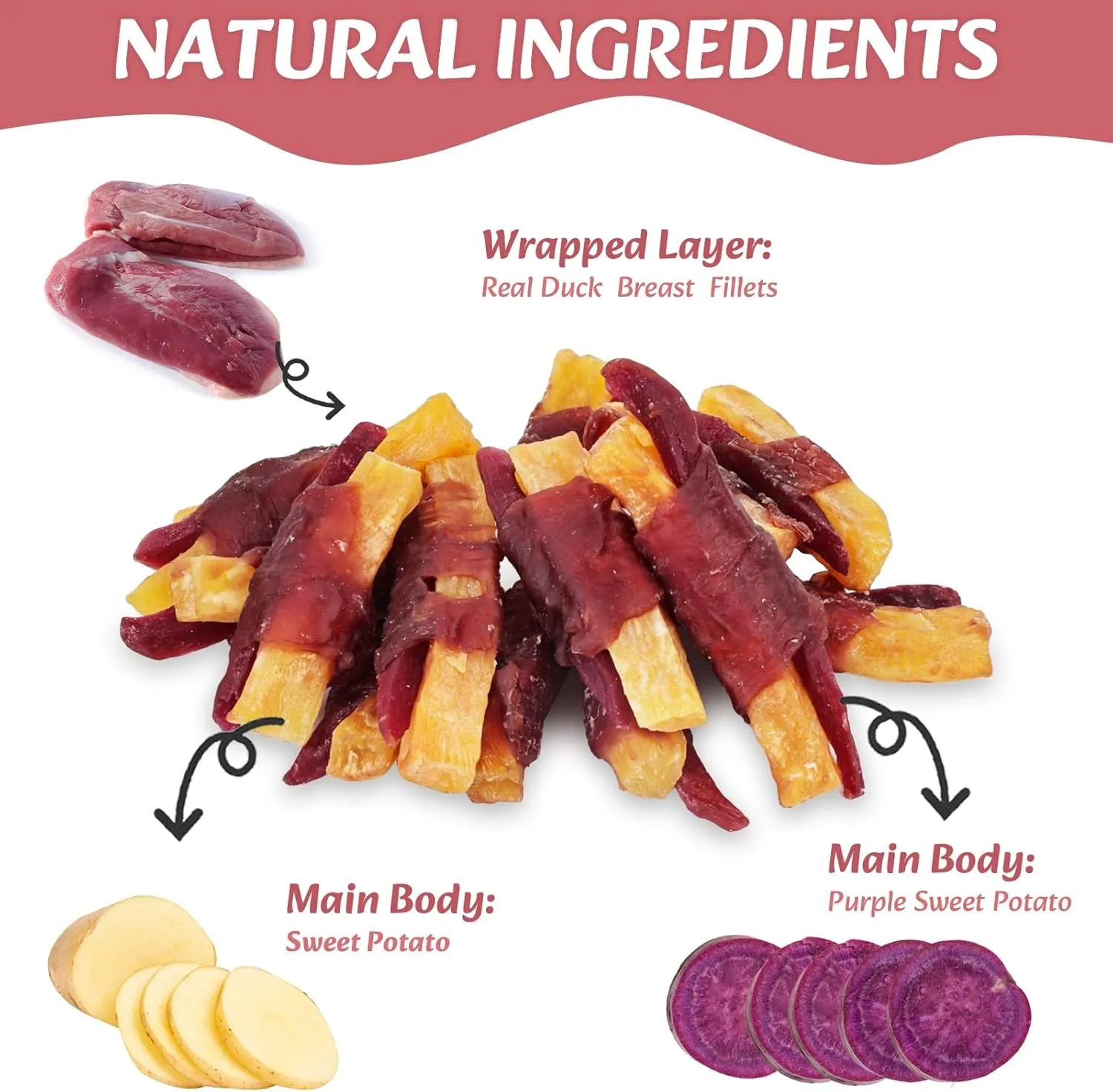 Duck Wrapped Double Sweet Potatoes Dog Treats, Snacks Chewy for Dog Premium Quality, Training Treats for Dogs,Duck Jerky Eliminates Tears,Low Fat for Small Large Dogs 11.6OZ