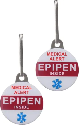 EPIPEN Inside Allergy Alert Tags Help Locate Epipen in Emergency. Message Printed on Both Sides. Durable Metal Two Piece Set