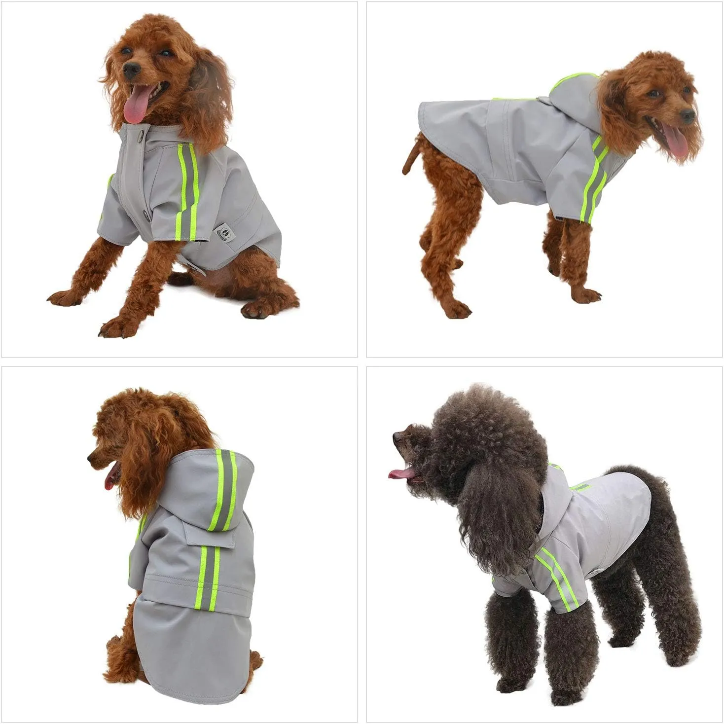 Fashion Hooded Pet Dog Raincoat, Lightweight Dog Rain Jacket Zipper Closure Rain Poncho with Reflective Strip for Small Medium Large Dogs Gray XS