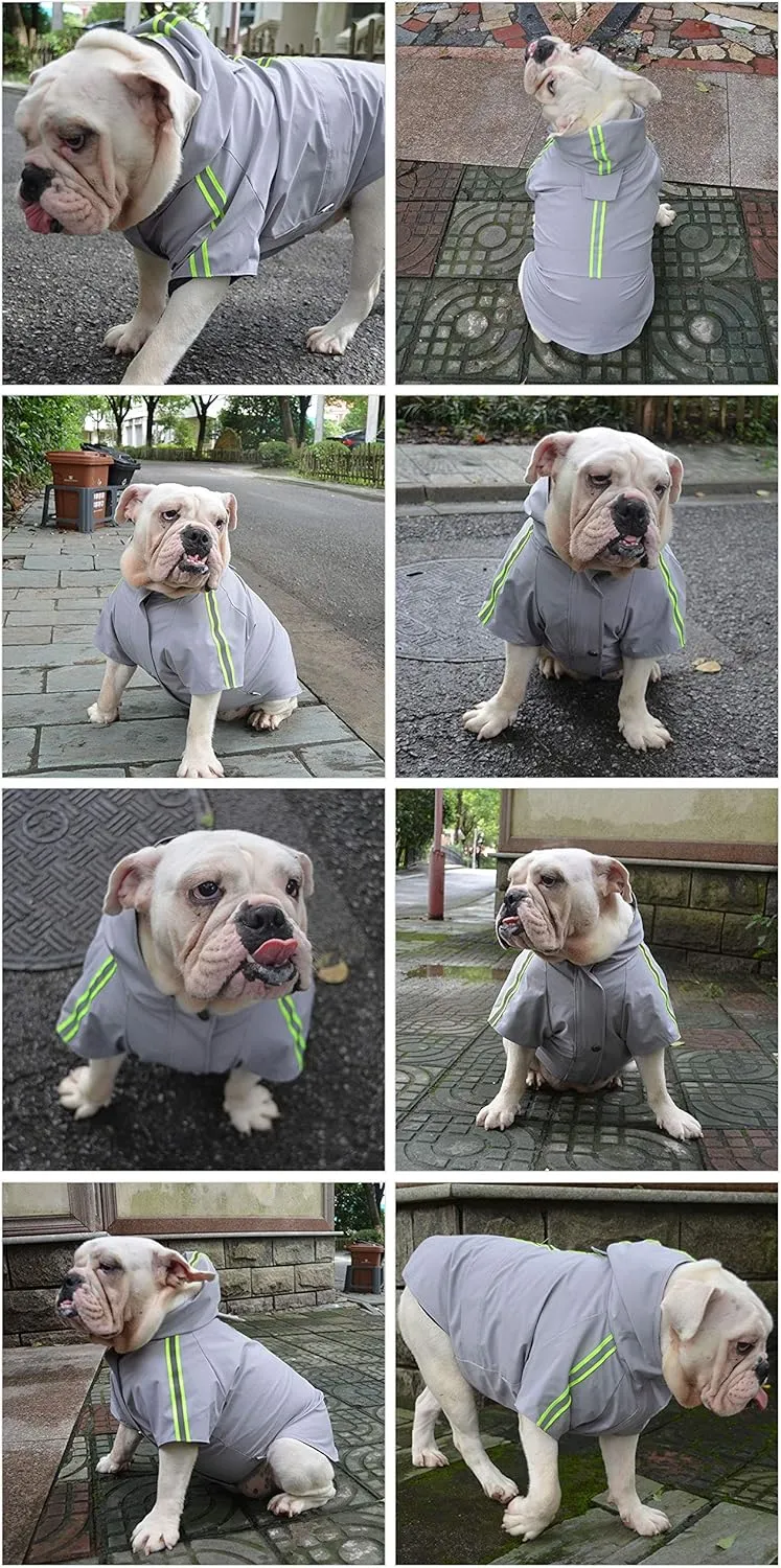 Fashion Hooded Pet Dog Raincoat, Lightweight Dog Rain Jacket Zipper Closure Rain Poncho with Reflective Strip for Small Medium Large Dogs Gray XS