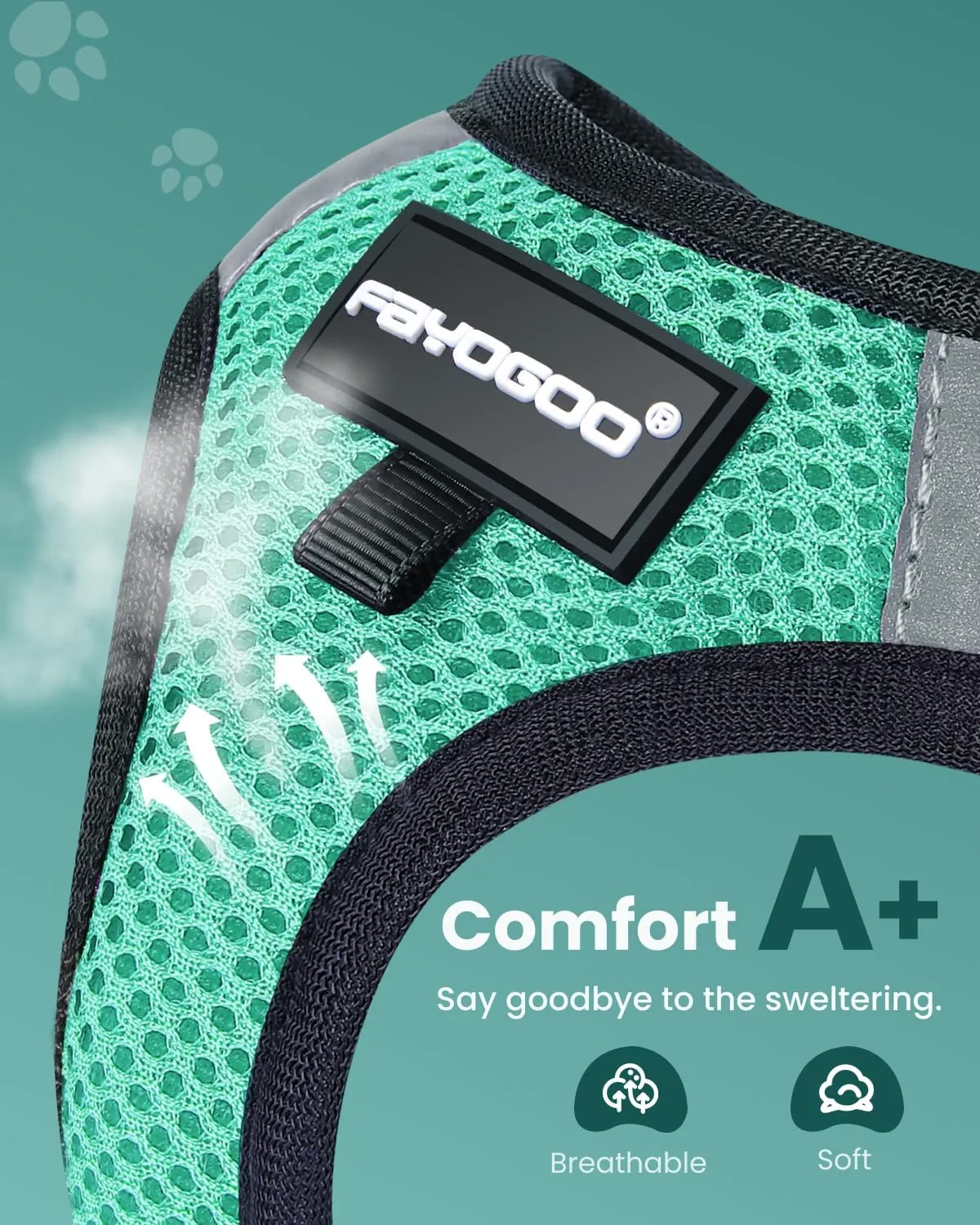 FAYOGOO Cat Harness and Leash Set | Upgrade Step-in Escape Proof Harness | Lightweight Soft Vest, No-Choke Design for Walking, Travel, Camping (Green)