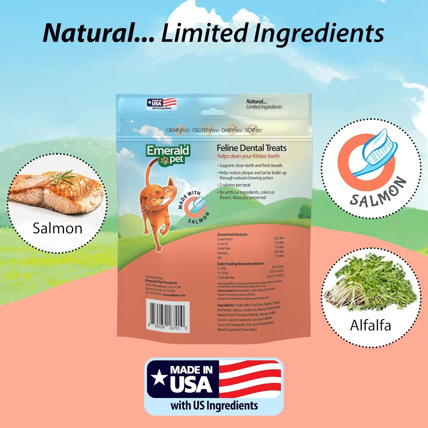 Feline Dental Treats  Tasty and Crunchy Cat Dental Treats Grain Free  Natural Dental Treats to Clean Cat Teeth, Freshen Breath, Reduce Plaque and Tartar Buildup  Salmon Treats, 32 oz (32 oz)